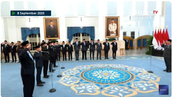 Presiden Prabowo Subianto melakukan reshuffle kabinet pada Senin (8/9/2025) sore. (Tangkapan Layar Video)