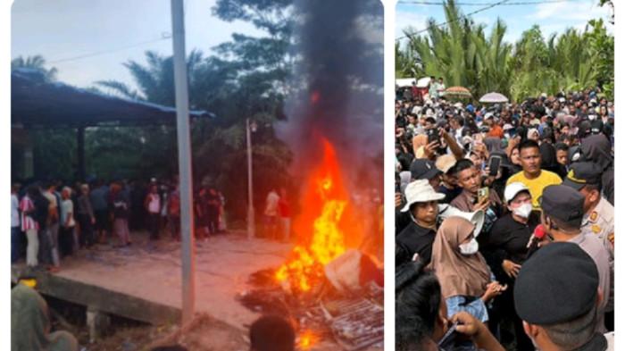 Ratusan warga membakar rumah terduga bandar narkoba di Panipahan, Kecamatan Pasir Limau Kapas, Kabupaten Rokan Hilir (Rohil), Riau, Jumat (10/4/2026) malam.