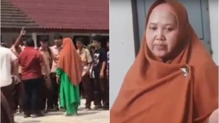 KEPSEK SMAN 1 CIMARGA DIDEMO - Siswa SMA Negeri 1 Cimarga, Banten demok aksi kekerasan kepsek menampar siswa merokok. (Kanan) Ibu kepsek  Dini Fitria saat menjelaskan kronologi siswa ketahuan merokok.