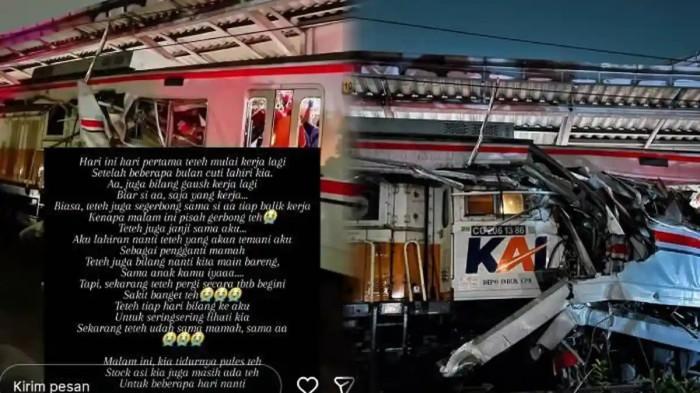 TABRAKAN KERETA - Adik korban kecelakaan KA Argo Bromo Anggrek dengan KRL tujuan Jakarta–Cikarang di Stasiun Bekasi Timur mengurai curhatan pilu soal kakaknya. Ibu muda yang jadi korban tewas kecelakaan kereta itu baru hari pertama kerja setelah cuti lahiran.