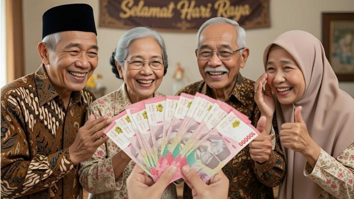 THR PENSIUNAN- Ilustrasi para pensiunan menerima THR Lebaran 2026.