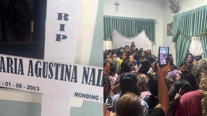 Tangis keluarga pecah saat menerima jenazah Maria Agustina br Naibaho, Putri Anggota DPRD Tebingtinggi di rumah duka, Jumat (13/3/2026) -