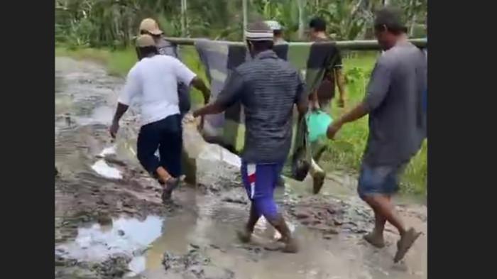 Puluhan Tahun Warga Asahan Rasakan Jalan Rusak, Jenazah hingga Orang Sakit Dibopong dengan Bambu