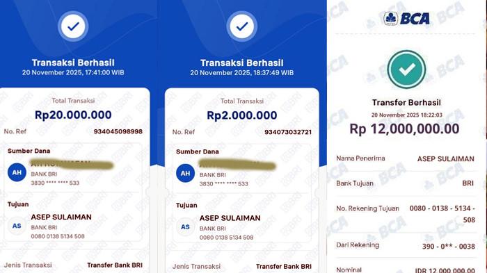 Uang yang sudah ditransfer korban ke rekening Asep Sulaiman