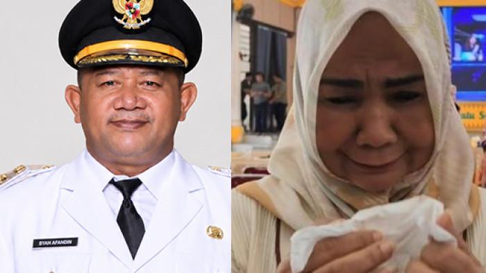 WAKIL BUPATI LANGKAT NANGIS - Wakil Bupati Langkat, Tiorita Br Surbakti tak kuasa menahan tangisnya saat ditanyai awak media soal diamankannya Bupati Langkat, Syah Afandin oleh Komisi Pemberantasan Korupsi (KPK) dalam Operasi Tangkap Tangan (OTT), Jumat (3/7/2026). 