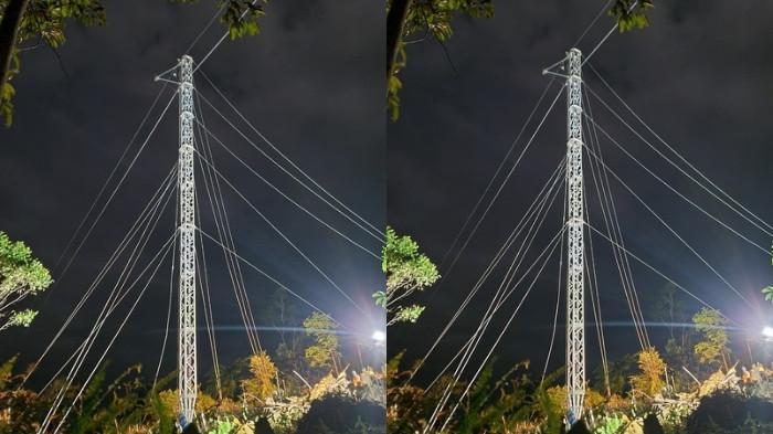 Tampak emergency tower Saluran Udara Tegangan Tinggi (SUTT) 150 kilovolt (kV) Tarutung - Sibolga telah berdiri pada Rabu, (3/12). Tower darurat ini menggantikan sementara tower SUTT di titik tersebut yang roboh akibat bencana banjir dan tanah longsor.