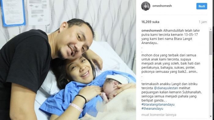 Ananda Omesh dan Dian Ayu Lestari Dikaruniai Putra Kedua: Terimakasih Anakku Langit