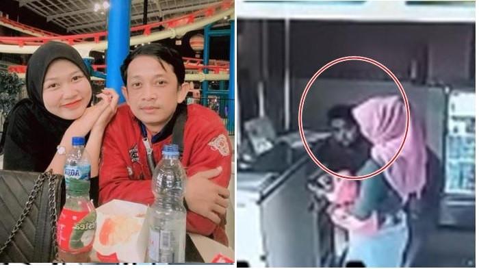 REKAMAN CCTV - Tangkap layar rekaman CCTV yang beredar di media sosial ketika wanita yang ditemukan tewas di hotel tengah bersama pria lain (foto kiri). Momen kebersamaan korban semasa hidup bersama suami.
