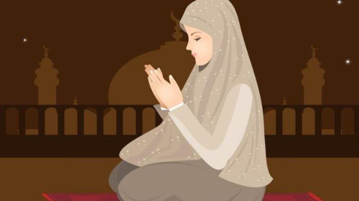 SHALAT TARAWIH- Ilustrasi seorang wanita saat melaksanakan shalat tarawih sendiri di rumah.
