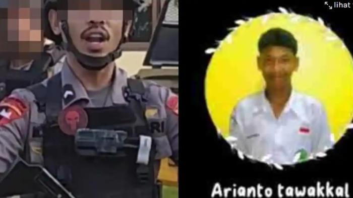 OKNUM BRIMOB ANIAYA SISWA : (Kiri) oknum Brimob Bripda MS hantam siswa SMP. Korban meninggal  