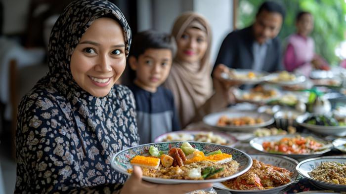 BUKA PUASA- Ilustrasi keluarga muslim saat bersiap berbuka puasa.
