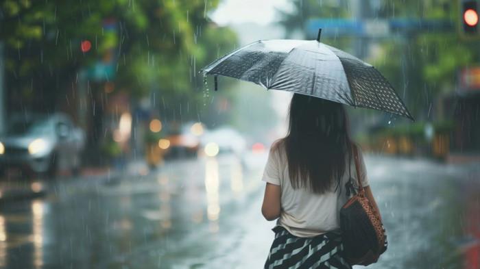 HUJAN RINGAN- Ilustrasi kondisi cuaca dengan intensitas hujan ringan.