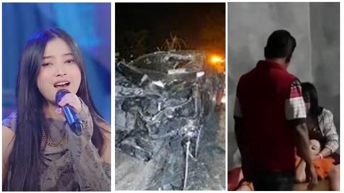 PENYANYI DANGDUT KECELAKAAN - Kolase mobil Cantika Davinca alami kecelakaan (kiri), penyanyi dangdut Cantika Davinca (tengah) Cantika Davinca saat dievakuasi warga saat terjadi kecelakaan (kanan). Cantika Davincasyok tiba-tiba mobil Toyota Innova Reborn yang dia tumpangi terlibat kecelakaan dengan sepeda motor.