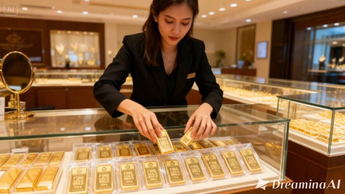 HARGA EMAS- Hari ini 13 Februari 2026, harga emas Antam turun Rp 50.000 per gram.