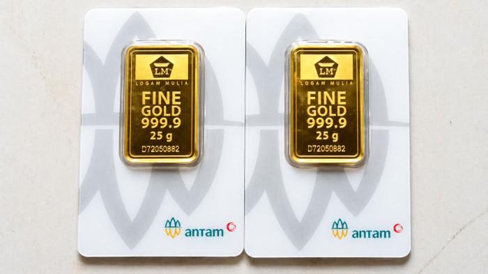 EMAS ANTAM- Ilustrasi emas Antam yang harganya beberapa pekan terakhir terkoreksi tajam.