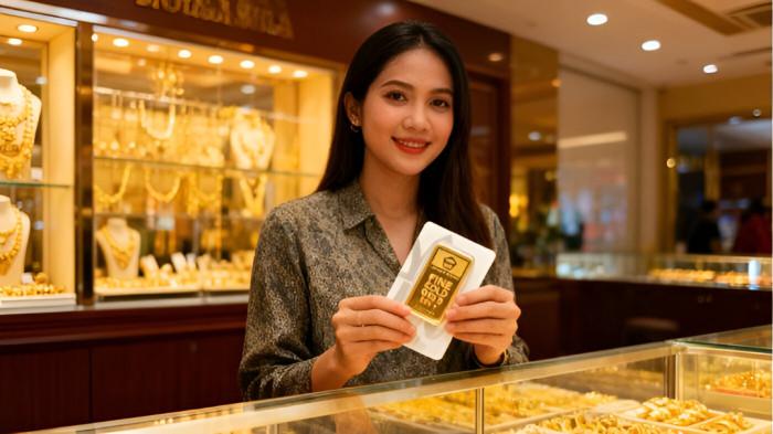 TURUN HARGA- Harga emas Antam PT Aneka Tambang turun Rp 81.000 per gram. Kini harga emas Antam, 4 Februari 2026 berada di level