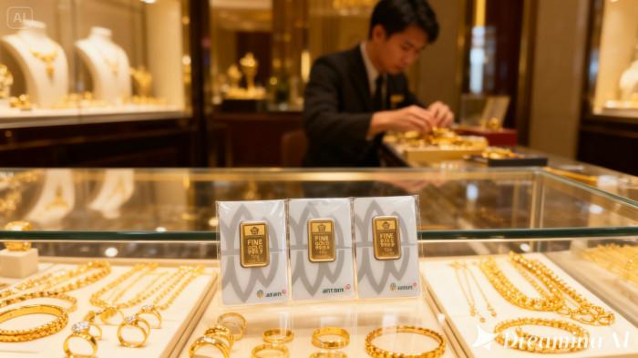 MULAI NAIK- Harga emas Antam pada Senin, 9 Februari 2026 terpantau naik Rp 20.000 per gram.