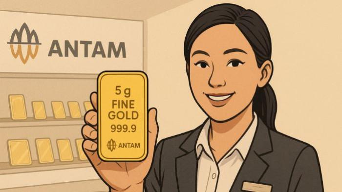 EMAS ANTAM- Ilustrasi harga emas Antam Logam Mulia 11 Agustus 2025. Ilustrasi ini dibuat menggunakan aplikasi kecerdasan buatan atau AI.