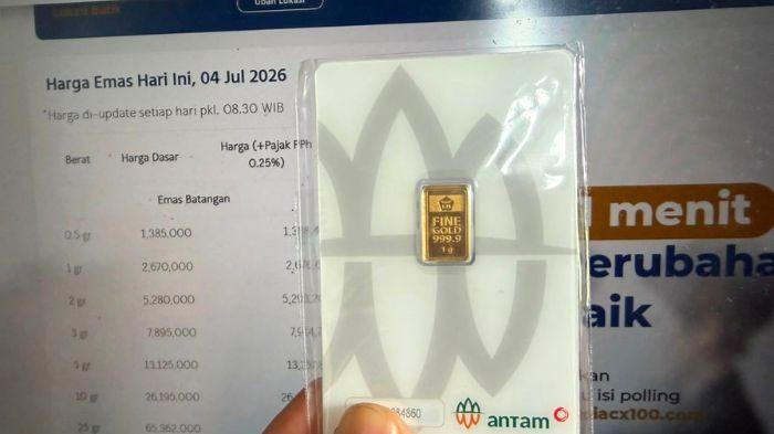NAIK TIPIS- Harga emas Antam 4 Juli 2026 naik tipis dibandingkan hari sebelumnya. Kini harganya naik Rp 19.000 per gram.