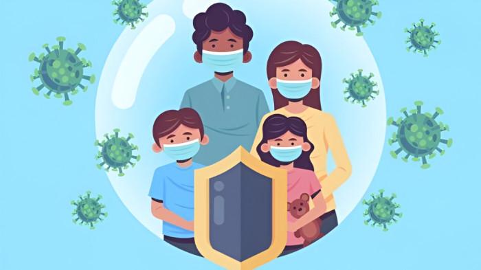 VIRUS- Ilustrasi keluarga yang sadar akan kesehatan dengan menggunakan masker untuk mencegah penularan virus dan penyakit.