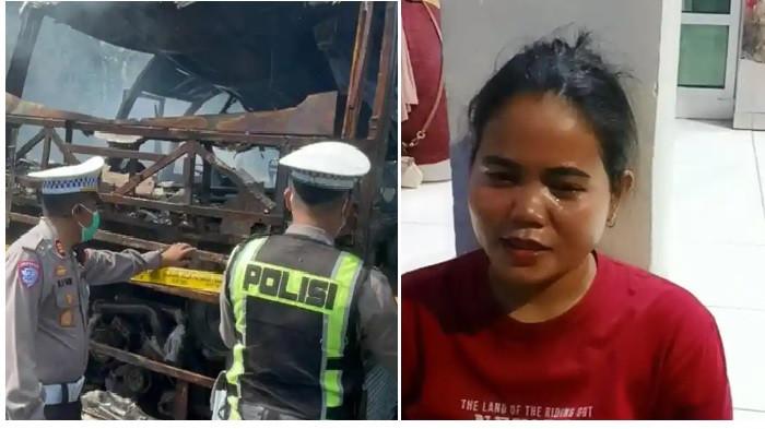 BERDUKA : Usbapermi istri dari Ariyanto pengemudi mobil truk tangki tewas dalam kecelakaan matu dengan bus ALS di Muratara, Rabu (6/5/2026).