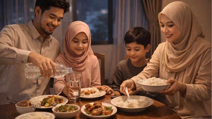 SAHUR- Ilustrasi sebuah keluarga saat melaksanakan sahur Ramadan dengan suasana yang hangat.