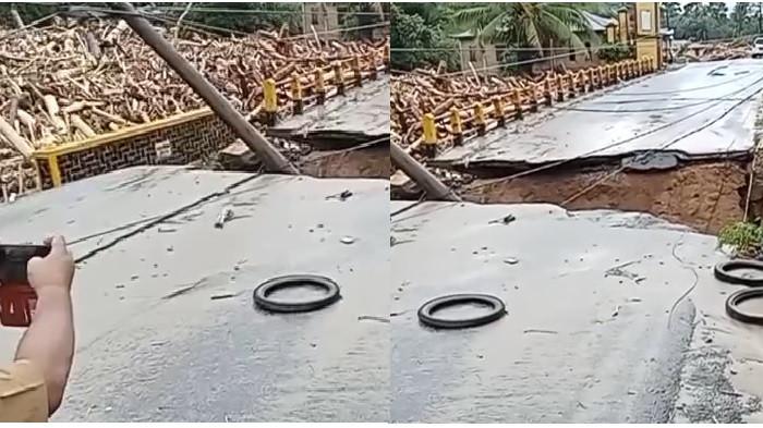 PUTUS - Jembatan di Desa Anggoli, Tapteng putus diterjang banjir bandang, Rabu (26/11/2025). Jembatan ini merupakan penghubung Tapteng masuk ke Tapsel.