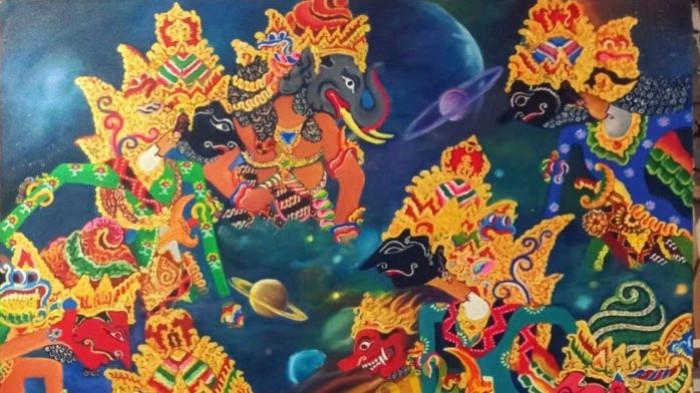 TOKOH PEWAYANGAN- Ilustrasi lukisan para dewa yang merupakan tokoh pewayangan dalam kesenian masyarakat Jawa.