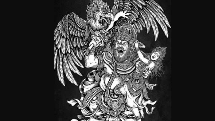 PERTARUNGAN- Ilustrasi sebuah gambar pertarungan raksasa dan burung.