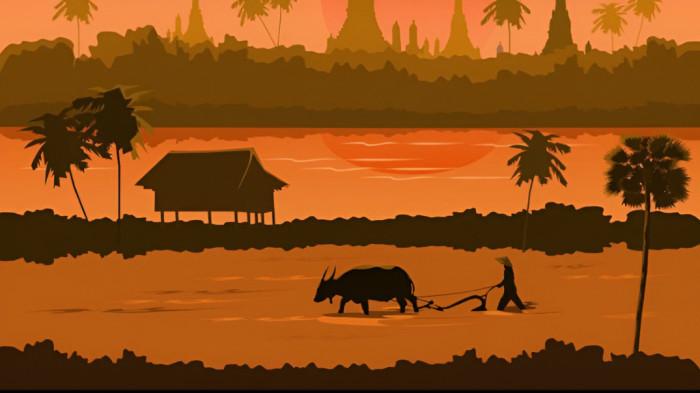 BAJAK SAWAH- Ilustrasi seorang petani saat melakukan aktivitas memjaka sawah.