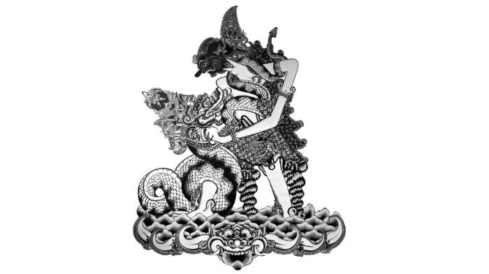 TOKOH AYANG- Ilustrasi tokoh wayang kulit yakni Bima Suci saat menaklukkan naga.