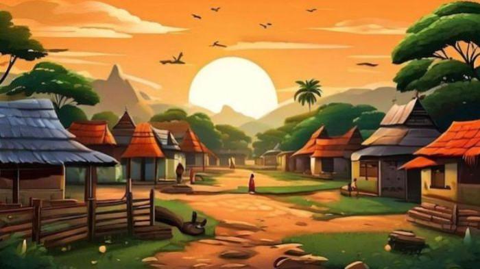 LUKISAN PERDESAAN- Ilustrasi sebuah lukisan perdesaan yang menggambarkan suasana tenang dan damai.(Pinterest/Freepik)