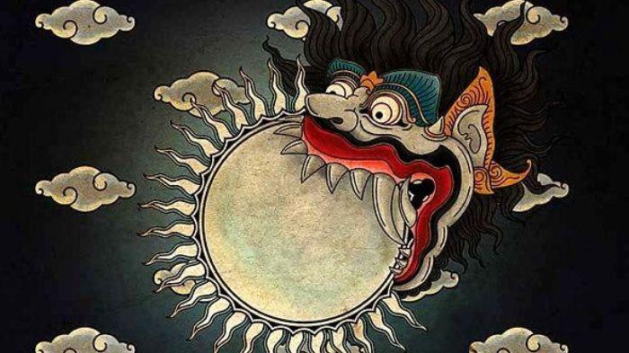 MENELAN MATAHARI- Ilustrasi raksasa menelan matahari.