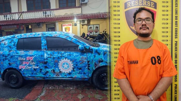 Satreskrim Polres Pematangsiantar menahan RWMS, tersangka terbaru dalam kasus pengeroyokan yang menyebabkan tewasnya Jaka Jannes Malau. Polisi juga mengamankan mobil Daihatsu Sigra berstiker IPK yang diduga digunakan dalam rangkaian aksi para pelaku pada malam kejadian di kawasan Taman Bunga, Kota Pematangsiantar. Foto: Humas Polres Pematangsiantar.