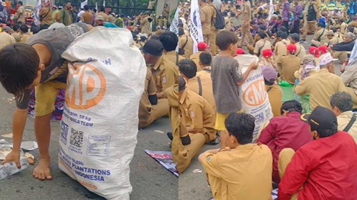 Viral Aksi Bocah Kutip Sampah yang Berserakan Usai Demo Perangkat Desa di Depan Gedung DPR