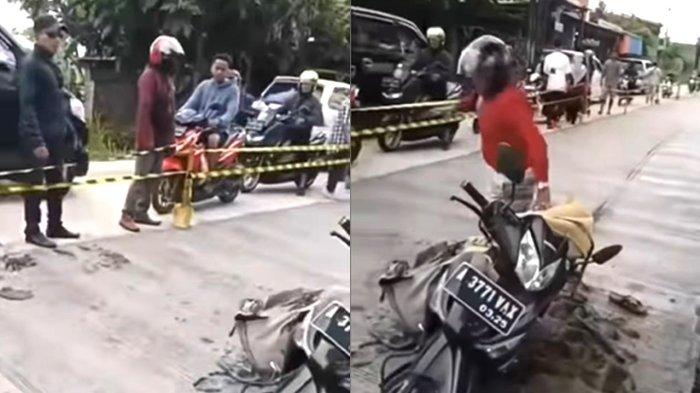 Keras Kepala Berbuah Petaka, Pesepeda Motor Terjebak di Jalan yang Baru Saja Dicor