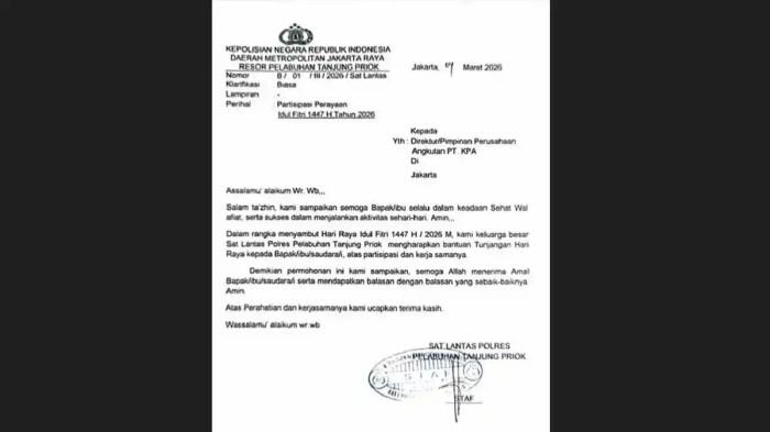 SURAT MINTA THR - Beredar surat permintaan Tunjangan hari raya (THR) ke pengusaha mengatasnamakan dari institusi kepolisian.