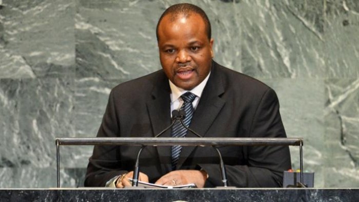 Raja Mswati III saat berpidato di Sidang Umum PBB pada September 2012.