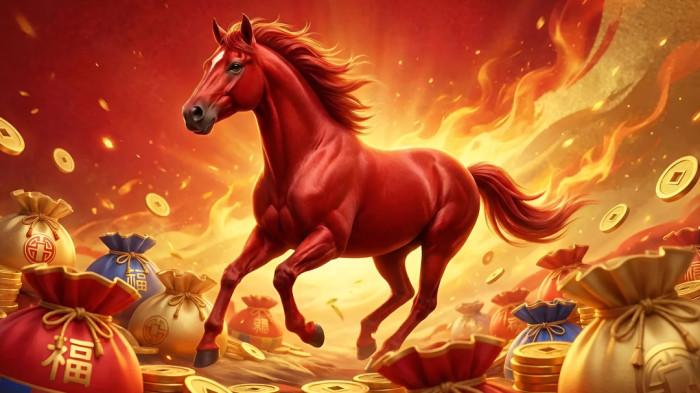 KUDA API- Ilustrasi ramalan shio di Tahun Kuda Api yang digambarkan bergerak dengan dinamis dan penuh energi.