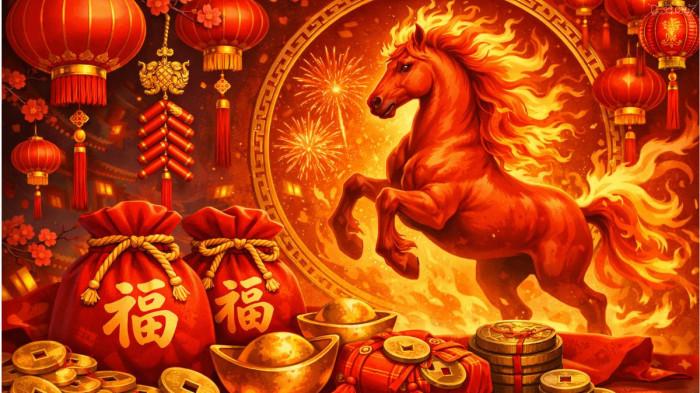 KUDA API- Ilustrasi Tahun Kuda Api yang digambarkan bergerak dengan sangat dinamis dan penuh semangat.