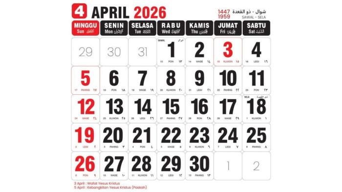 TANGGAL MERAH- Pada kalender 2026 terdapat tanggal merah libur nasional.