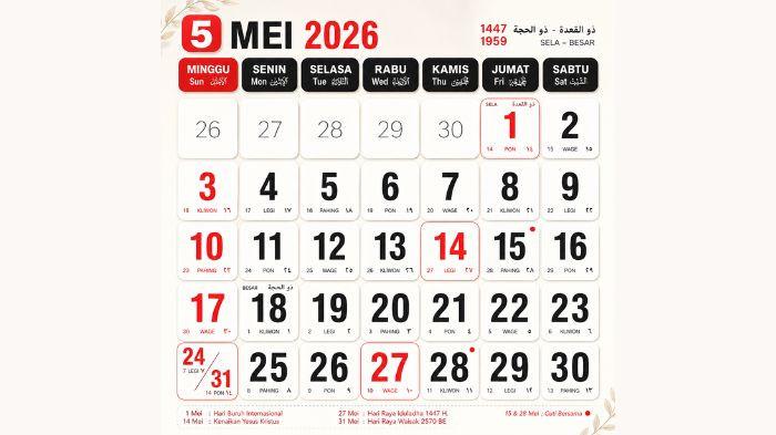 TANGGAL MERAH- Pada bulan Mei 2026 terdapat sejumlah tanggal merah yang merupakan libur nasional hari besar keagamaan.