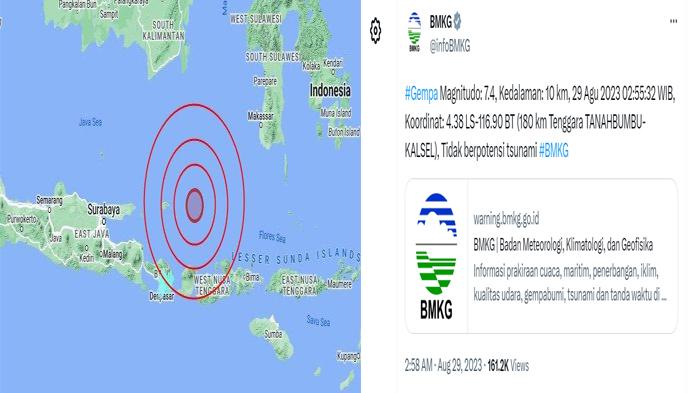 GEMPA HARI INI: Dua Daerah Diguncang Gempa Dahsyat, Tanah Bumbu Magnitudo 7,4 dan Lombok Utara 6,5