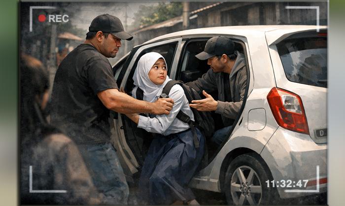 DETIK-DETIK Seorang Siswi SMP Inisial NZK Berusia 13 Tahun Dibawa Dua Pria Naik Mobil Terekam CCTV