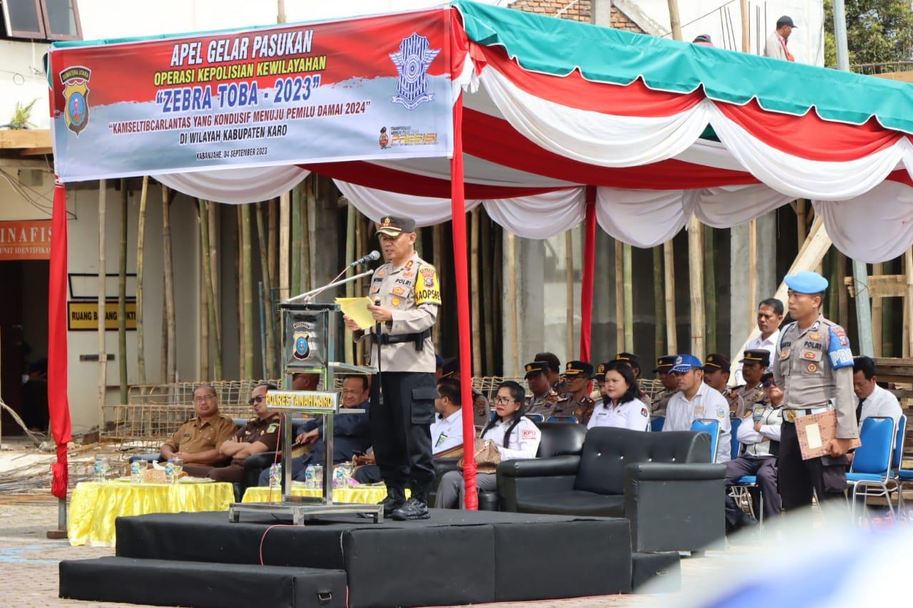 Gelar Apel Ops Zebra Toba, Kapolres Karo Berharap Personel Lakukan Hal Ini