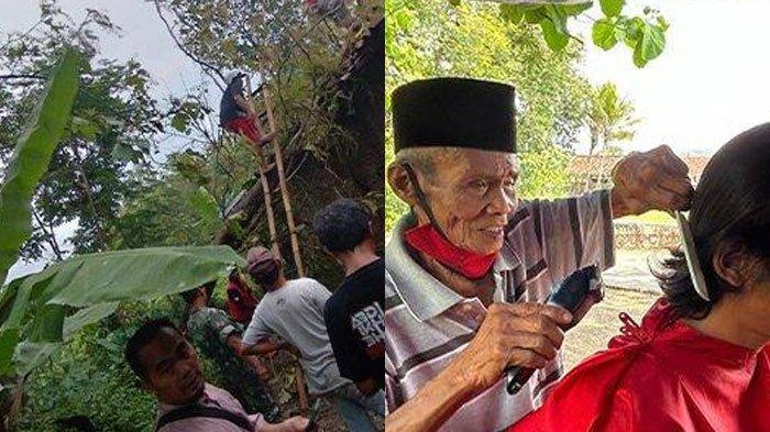 NASIB Mbah Sutris, 74 Tahun Jadi Tukang Cukur, Tarif Cuma Rp5000, Pasrah Rumah Hancur Ditimpa Pohon