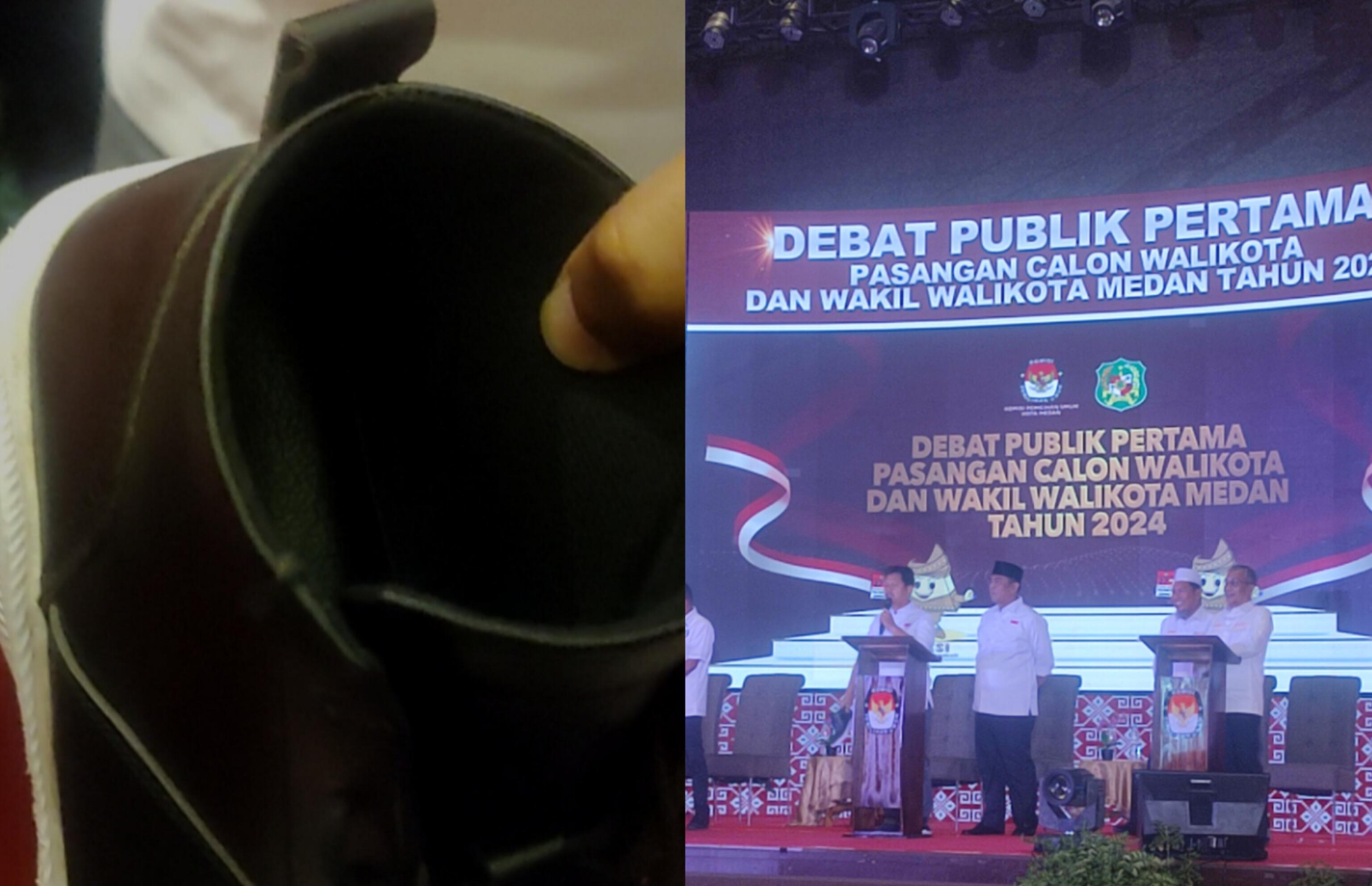 Pasangan-calon-nomor-urut-dua-Prof-Ridha-Dharmajaya-mengangkat-sepatunya-pada-debat-perdana.jpg
