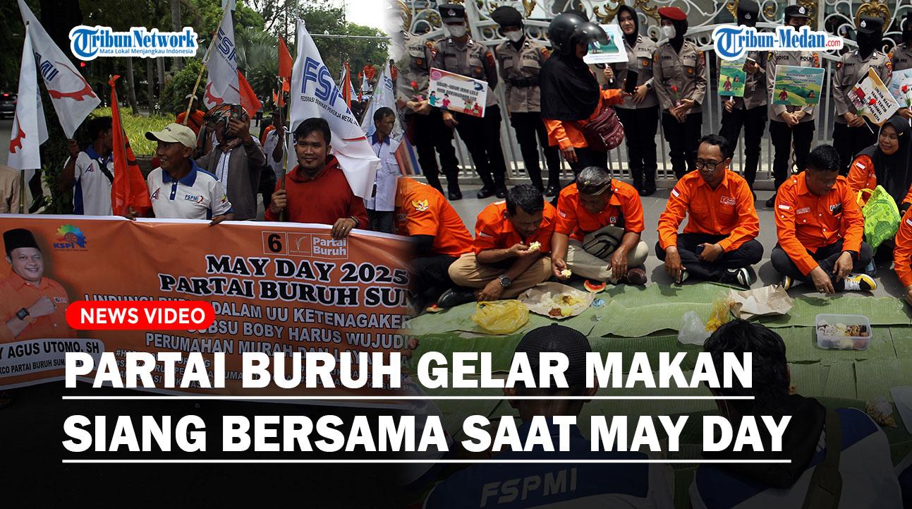 Momen Partai Buruh Gelar Makan Siang Bersama di Depan Kantor Gubernur Sumut saat Peringati May Day