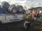 Truk Tangki Terbalik Akibat Rem Blong di Dairi Sempat Senggol Pengendara Motor, Begini Kondisinya