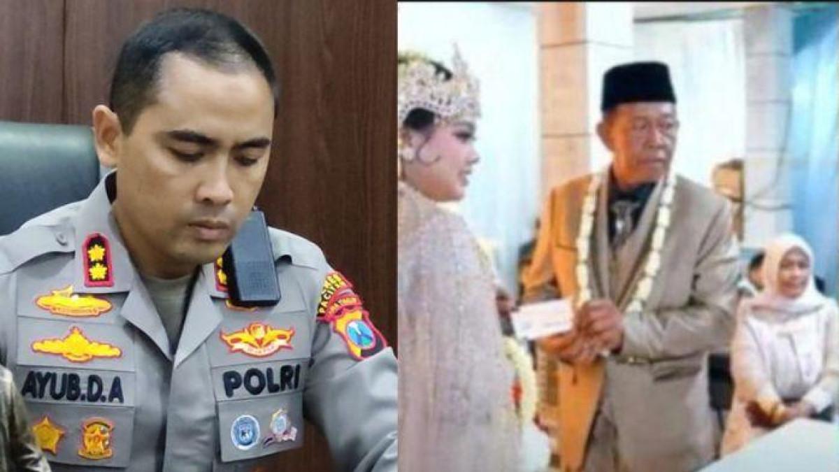 MAHAR - (kiri) Kapolres Pacitan AKBP Ayub Diponegoro Azhar memberi keterangan terkait pernikahan Kakek Tarman dan Sheila Arika dengan mahar cek senilai Rp3 miliar, Jumat (10/10/2025) (kanan) Pernikahan Kakek Tarman dan Sheila Arika